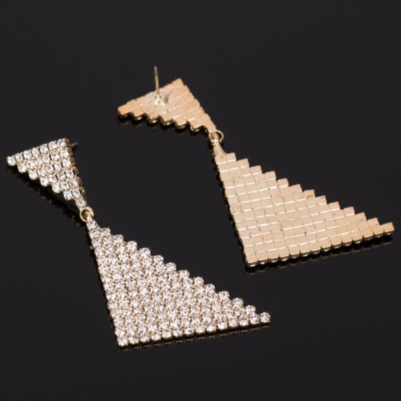 New elegant earrings yellow gold crystal dangle - Picture 2 of 4